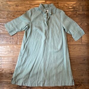 Christian Berg Women sz 42 Pure 100% Linen Tunic Dress Gray Green 3/4 Sleeves